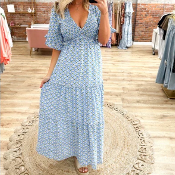 Blue Patterned Maxi Dress - Picture 1 of 1